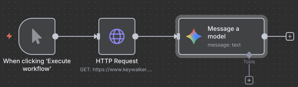 取得したHTMLをGeminiノードに入力し、会社概要を抽出するワークフローと設定例