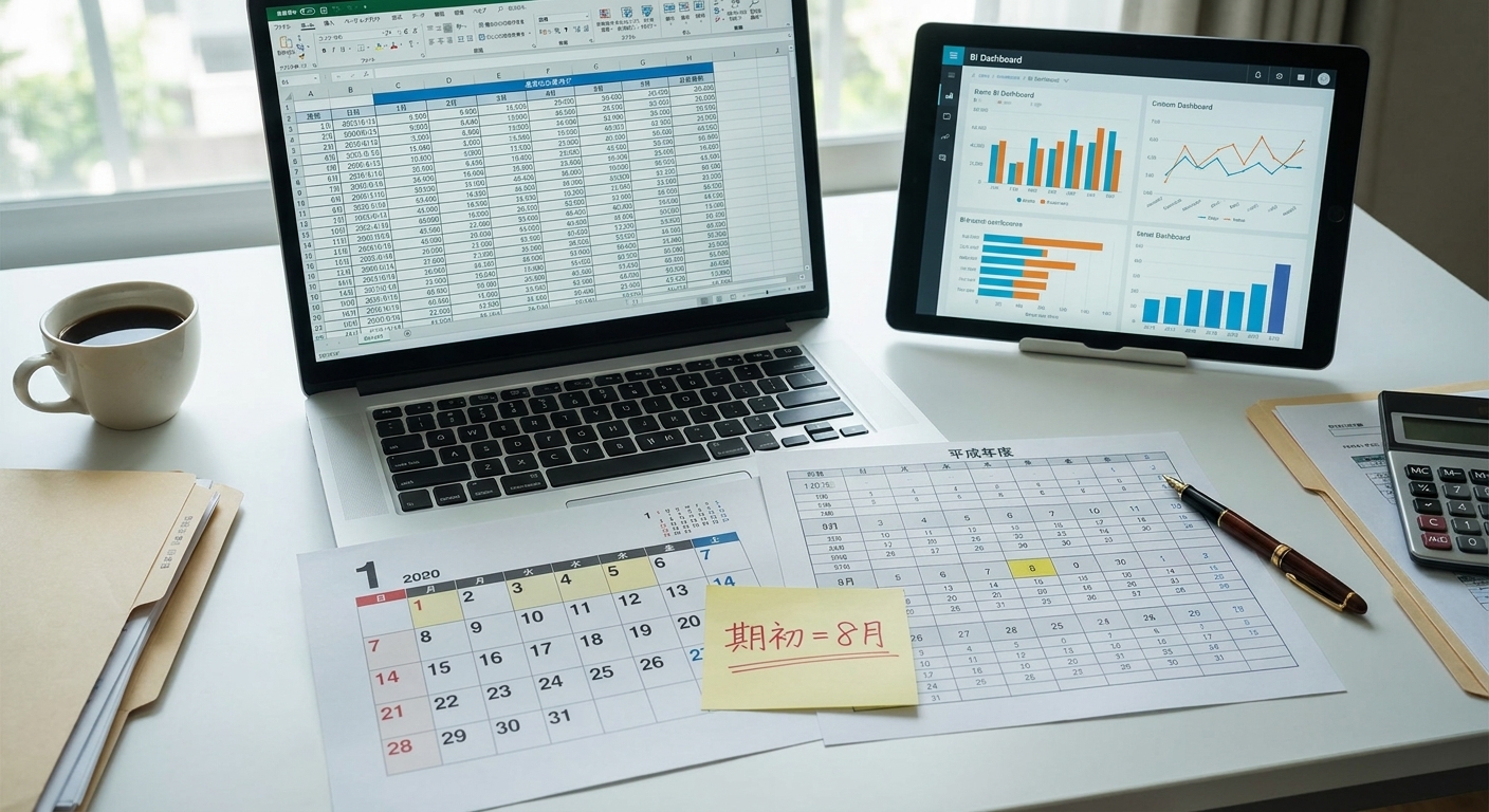 システムの期初設定と実際の期初のズレを示した図